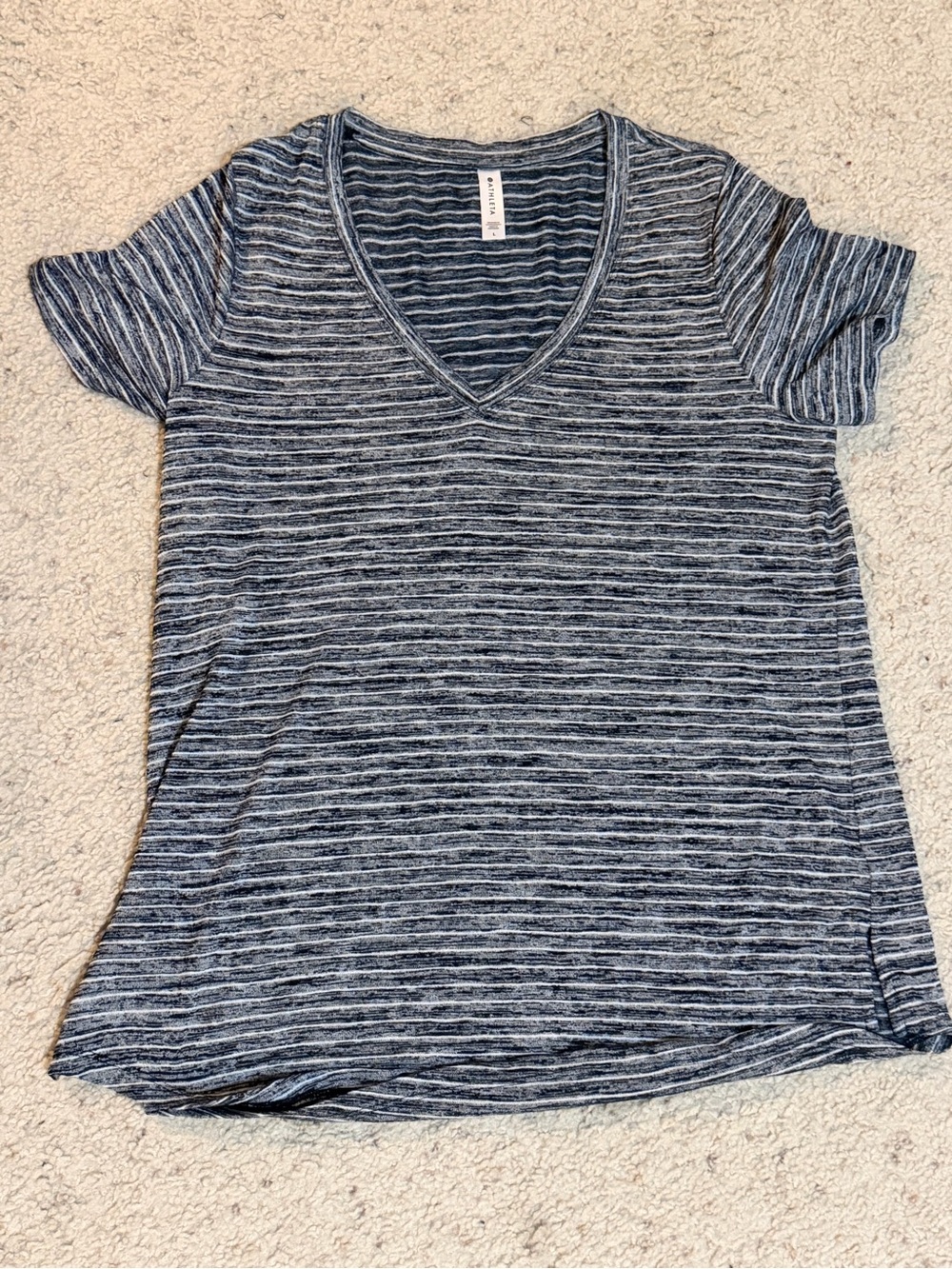 Athleta Striped V-Neck Tee - Navy and Gray